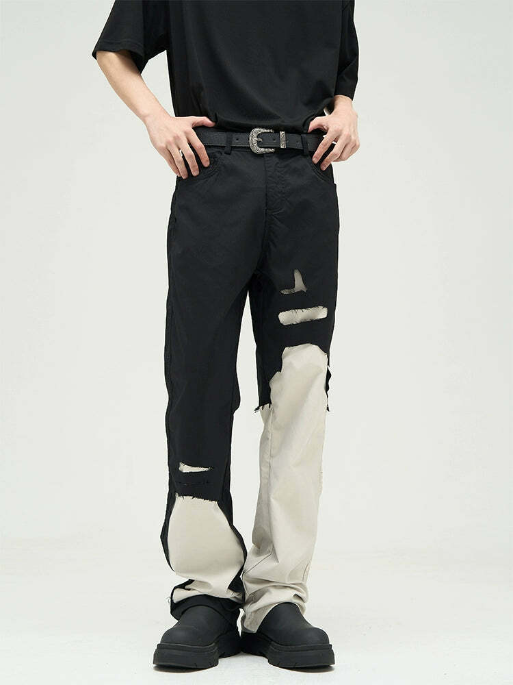 WLNEXT Two-Tone Trousers - Y2K Summer Grunge, 90s Retro, Pastel Goth, Y2K Club &