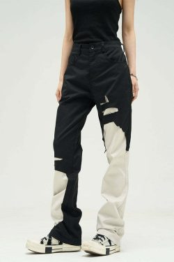 WLNEXT Two-Tone Trousers - Y2K Summer Grunge, 90s Retro, Pastel Goth, Y2K Club &