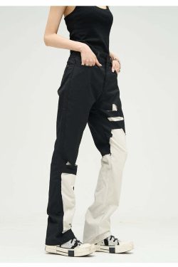 WLNEXT Two-Tone Trousers - Y2K Summer Grunge, 90s Retro, Pastel Goth, Y2K Club &