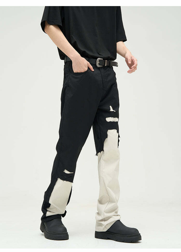 WLNEXT Two-Tone Trousers - Y2K Summer Grunge, 90s Retro, Pastel Goth, Y2K Club &