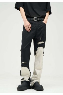 WLNEXT Two-Tone Trousers - Y2K Summer Grunge, 90s Retro, Pastel Goth, Y2K Club &
