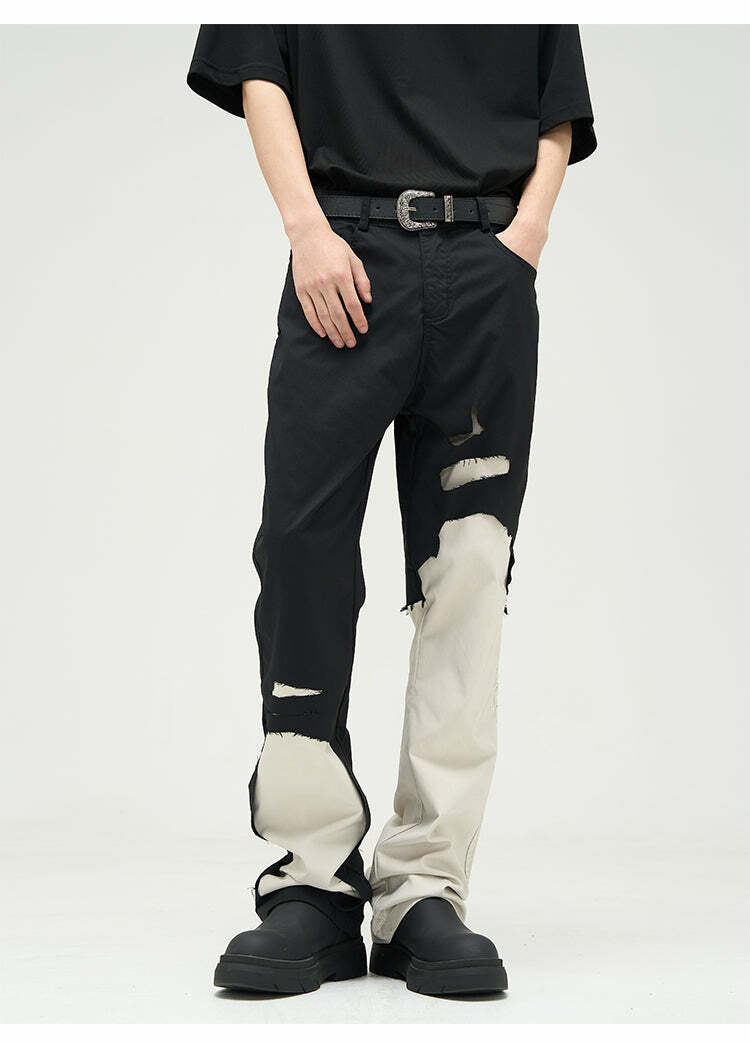 WLNEXT Two-Tone Trousers - Y2K Summer Grunge, 90s Retro, Pastel Goth, Y2K Club &