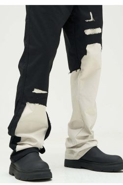 WLNEXT Two-Tone Trousers - Y2K Summer Grunge, 90s Retro, Pastel Goth, Y2K Club &