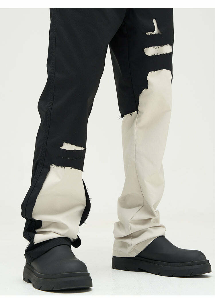 WLNEXT Two-Tone Trousers - Y2K Summer Grunge, 90s Retro, Pastel Goth, Y2K Club &