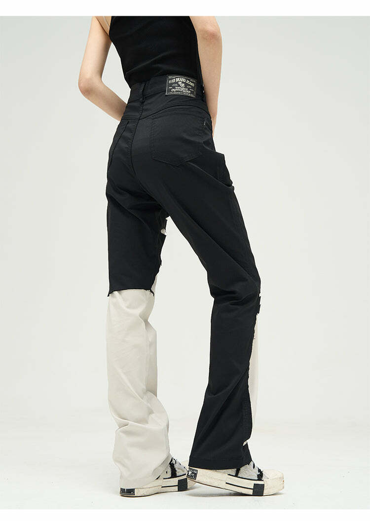 WLNEXT Two-Tone Trousers - Y2K Summer Grunge, 90s Retro, Pastel Goth, Y2K Club &