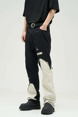 WLNEXT Two-Tone Trousers - Y2K Summer Grunge, 90s Retro, Pastel Goth, Y2K Club &