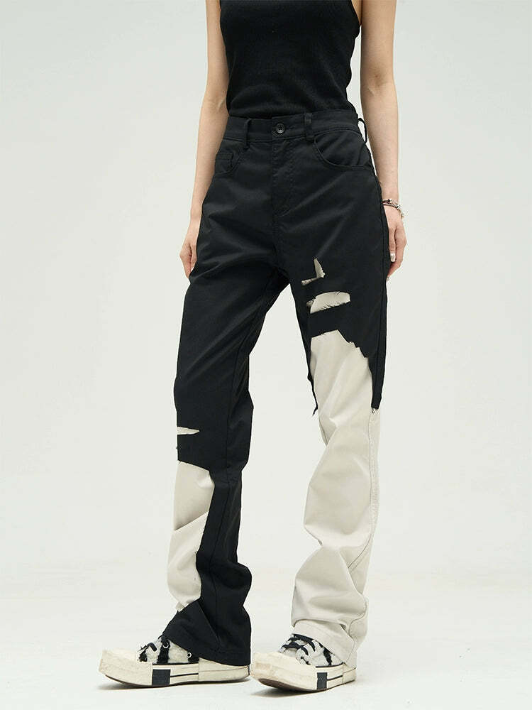 WLNEXT Two-Tone Trousers - Y2K Summer Grunge, 90s Retro, Pastel Goth, Y2K Club &