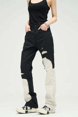 WLNEXT Two-Tone Trousers - Y2K Summer Grunge, 90s Retro, Pastel Goth, Y2K Club &