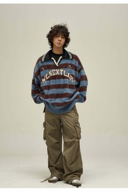 WLNEXT Y2K Collared Sweater - Retro 90s Grunge, Summer Outfits, Pastel Goth Fashion