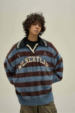 WLNEXT Y2K Collared Sweater - Retro 90s Grunge, Summer Outfits, Y2K Party & Club Fashion