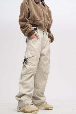 WLNEXT Y2K Grunge Crooked Pocket Cargo Pants - 90s Retro Summer Outfit for Women