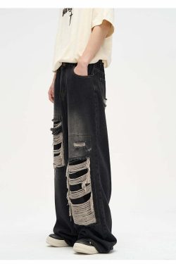 WLNEXT Y2K Grunge Distressed Patched Jeans - Retro 90s Fashion, Summer Y2K Outfits