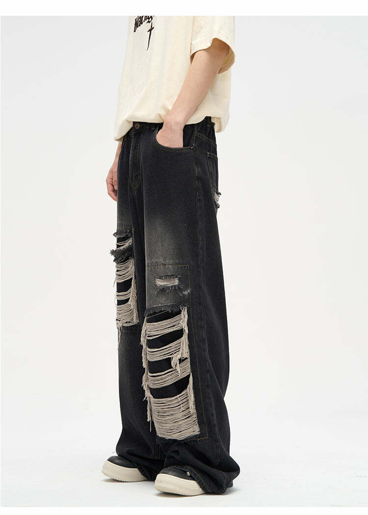 WLNEXT Y2K Grunge Distressed Patched Jeans - Retro 90s Fashion, Summer Y2K Outfits