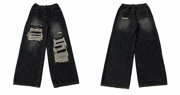 WLNEXT Y2K Grunge Distressed Patched Jeans - Retro 90s Fashion, Summer Y2K Outfits