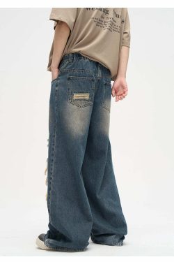WLNEXT Y2K Grunge Distressed Patched Jeans - Retro 90s Fashion, Summer Y2K Outfits