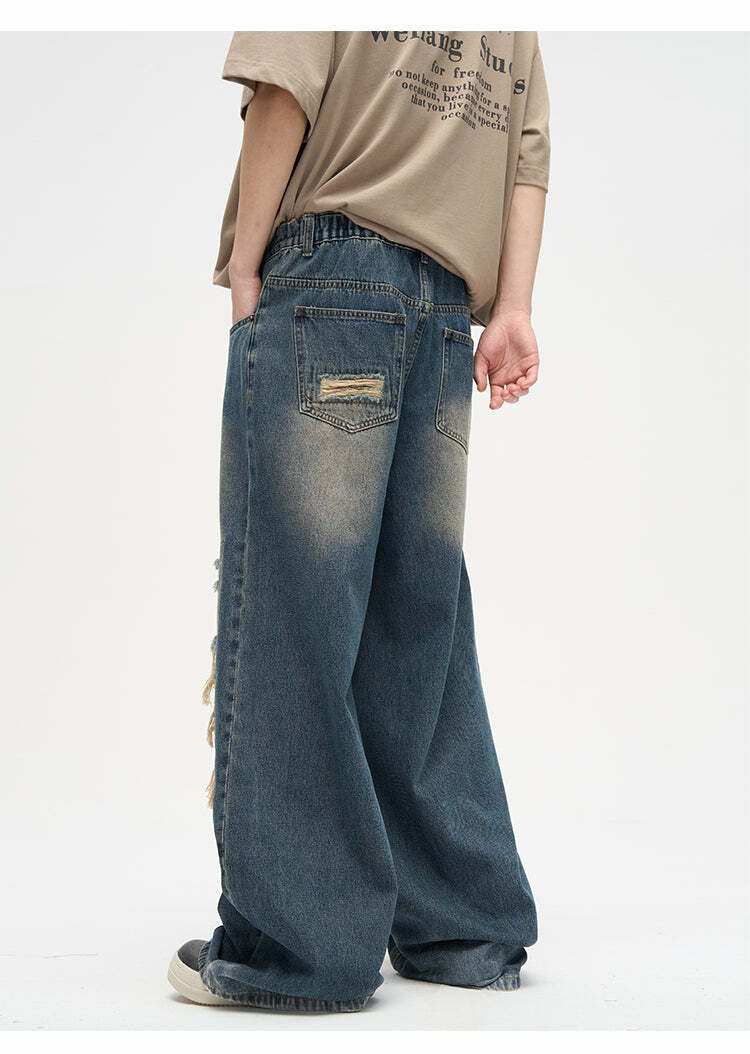 WLNEXT Y2K Grunge Distressed Patched Jeans - Retro 90s Fashion, Summer Y2K Outfits