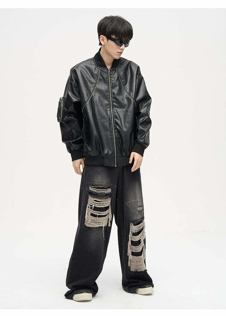 WLNEXT Y2K Grunge Distressed Patched Jeans - Retro 90s Fashion, Summer Y2K Outfits