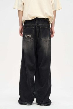 WLNEXT Y2K Grunge Distressed Patched Jeans - Retro 90s Fashion, Summer Y2K Outfits