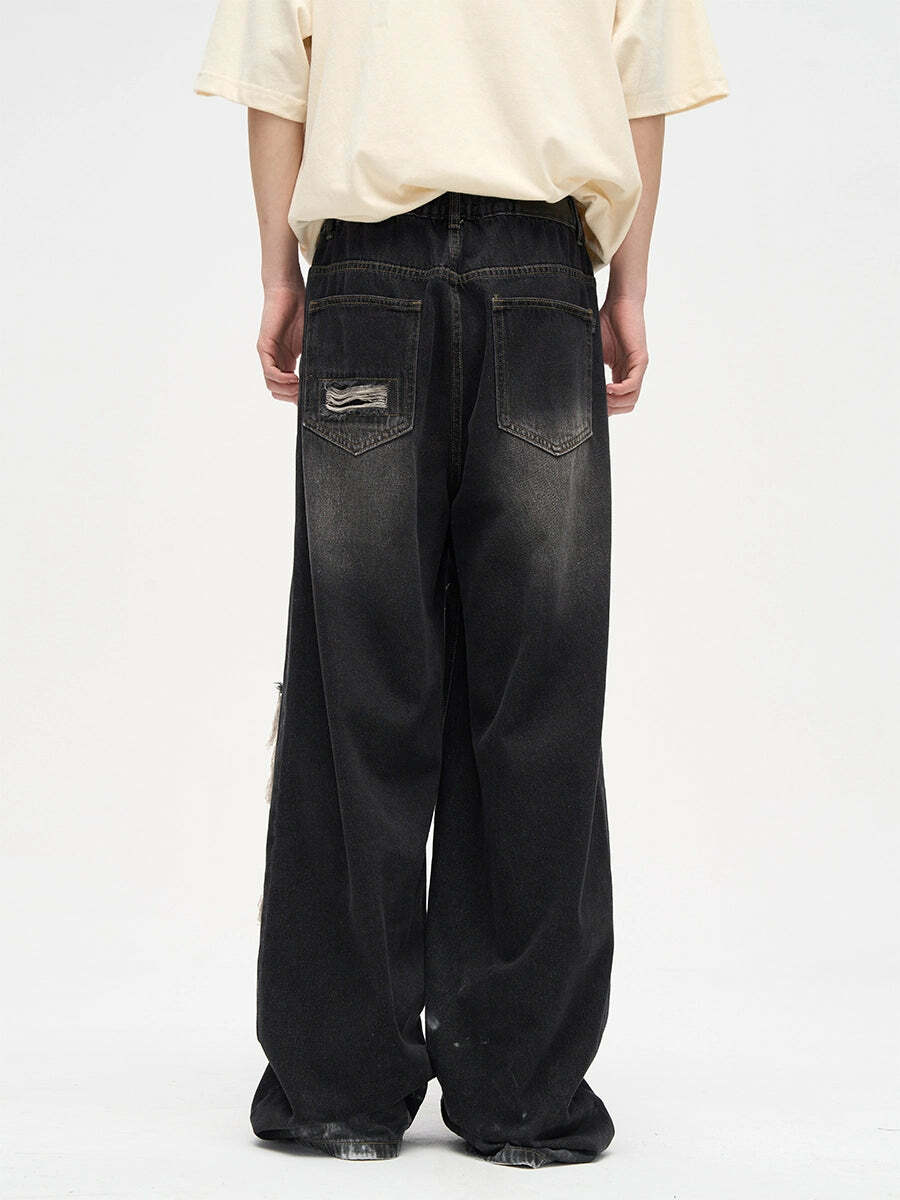 WLNEXT Y2K Grunge Distressed Patched Jeans - Retro 90s Fashion, Summer Y2K Outfits