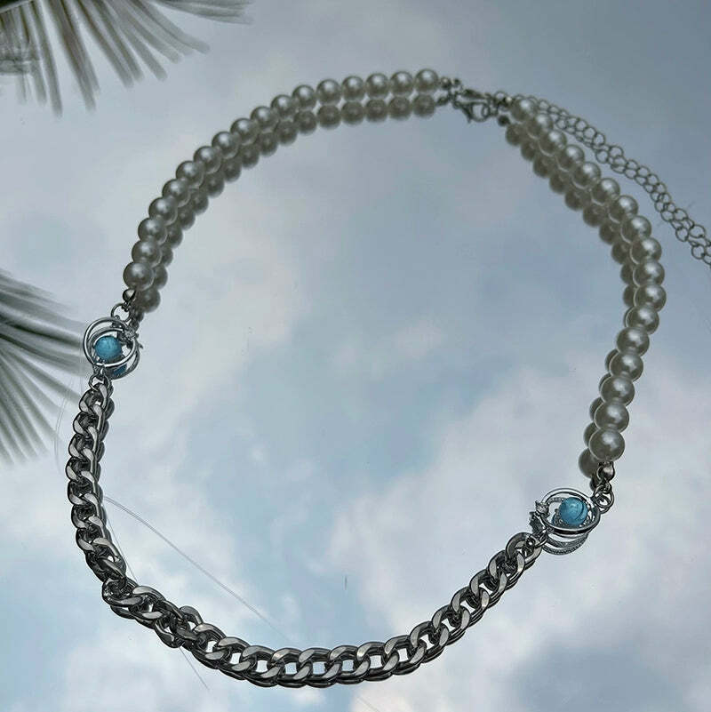 WLNEXT Y2K Grunge Pearl Chain Necklace - Retro 90s Fashion, Gothic Y2K, Pastel Goth Accessory