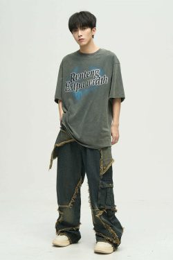 WlNEXT Y2K Grunge Star Stitched Jeans - Retro 90s Fashion, Summer Outfits, and Gothic Style