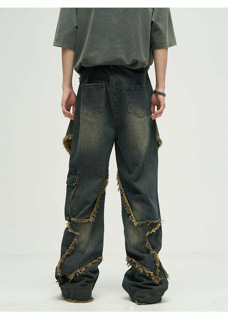 WlNEXT Y2K Grunge Star Stitched Jeans - Retro 90s Fashion, Summer Outfits, and Gothic Style