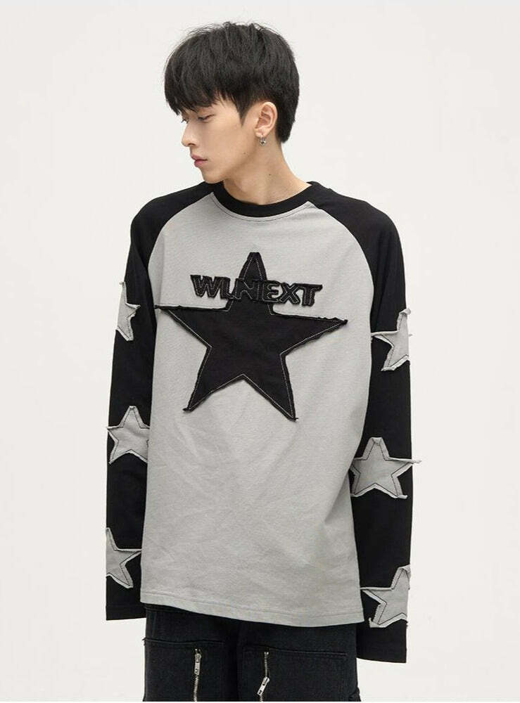 Wlnext Y2K Patchwork Longsleeve Shirt - Retro 90s Grunge, Summer Outfits, Y2K Fashion