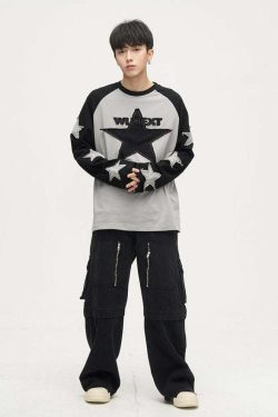 Wlnext Y2K Patchwork Longsleeve Shirt - Retro 90s Grunge, Summer Outfits, Y2K Fashion