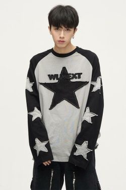 Wlnext Y2K Patchwork Longsleeve Shirt - Retro 90s Grunge, Summer Outfits, Y2K Fashion