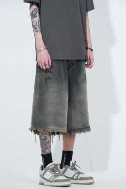 WLNEXT Y2K Vintage Raw Edge Denim Shorts - 90s Grunge Summer Outfit, Retro Y2K Fashion