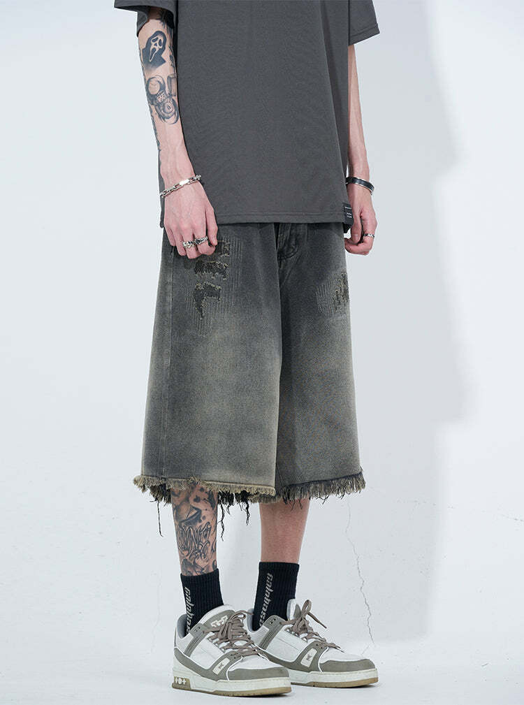 WLNEXT Y2K Vintage Raw Edge Denim Shorts - 90s Grunge Summer Outfit, Retro Y2K Fashion