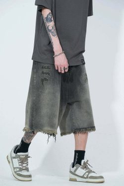 WLNEXT Y2K Vintage Raw Edge Denim Shorts - 90s Grunge Summer Outfit, Retro Y2K Fashion