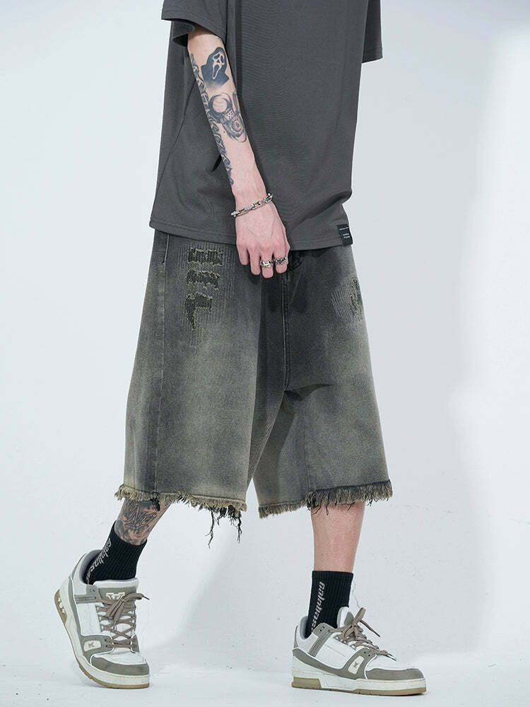 WLNEXT Y2K Vintage Raw Edge Denim Shorts - 90s Grunge Summer Outfit, Retro Y2K Fashion