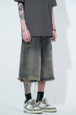 WLNEXT Y2K Vintage Raw Edge Denim Shorts - 90s Grunge Summer Outfit, Retro Y2K Fashion