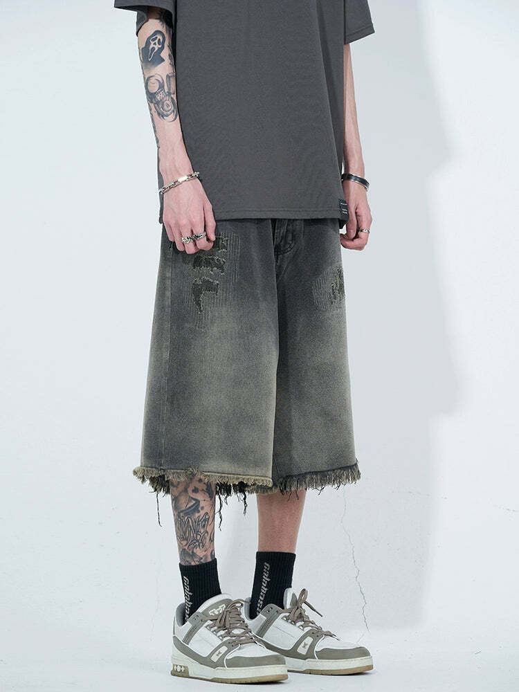 WLNEXT Y2K Vintage Raw Edge Denim Shorts - 90s Grunge Summer Outfit, Retro Y2K Fashion
