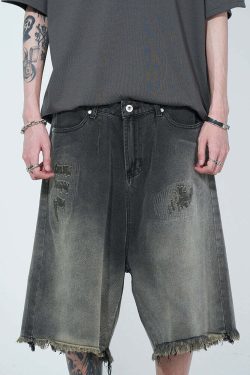 WLNEXT Y2K Vintage Raw Edge Denim Shorts - 90s Grunge Summer Outfit, Retro Y2K Fashion