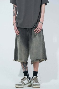 WLNEXT Y2K Vintage Raw Edge Denim Shorts - 90s Grunge Summer Outfit, Retro Y2K Fashion