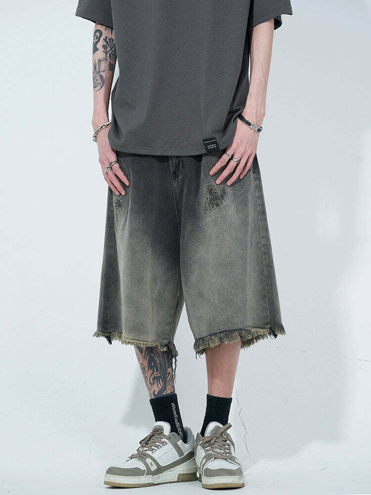 WLNEXT Y2K Vintage Raw Edge Denim Shorts - 90s Grunge Summer Outfit, Retro Y2K Fashion