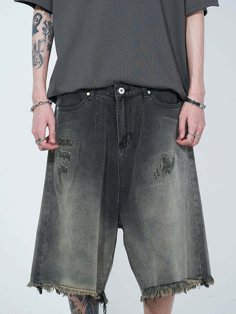 WLNEXT Y2K Vintage Raw Edge Denim Shorts - 90s Grunge Summer Outfit, Retro Y2K Fashion