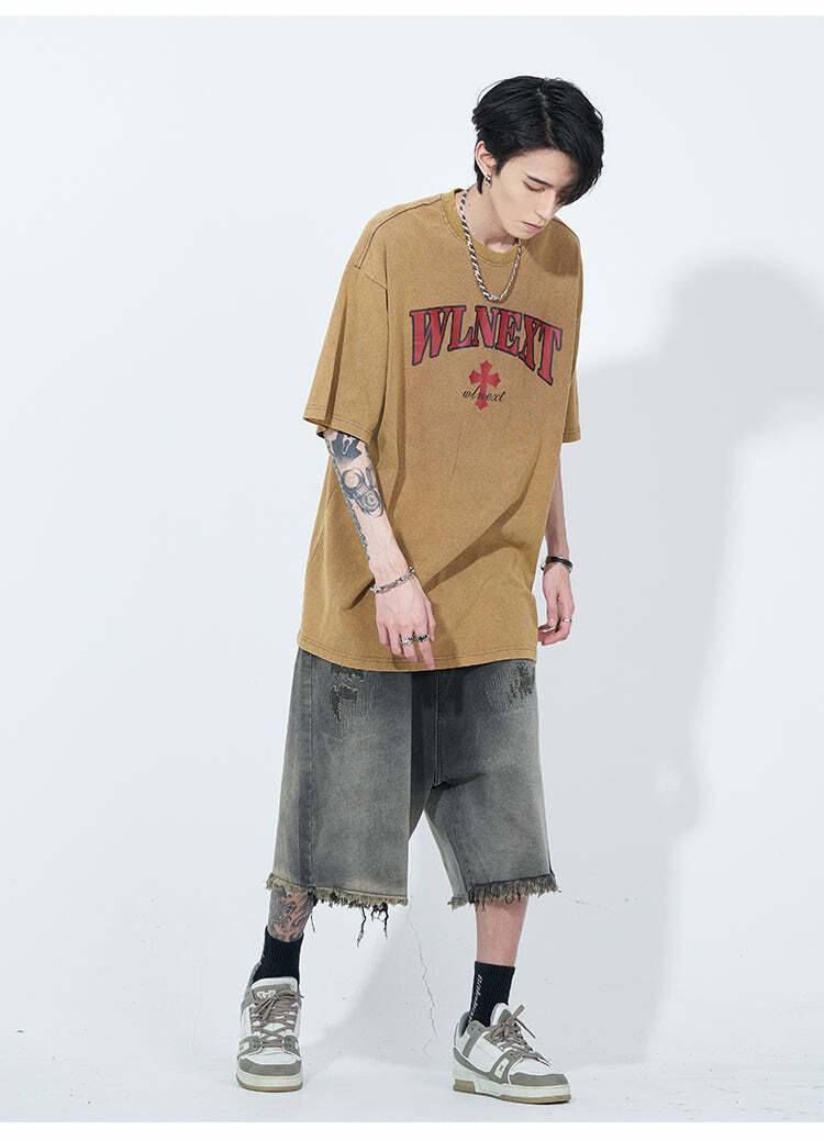 WLNEXT Y2K Vintage Raw Edge Denim Shorts - 90s Grunge Summer Outfit, Retro Y2K Fashion
