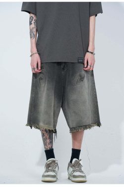 WLNEXT Y2K Vintage Raw Edge Denim Shorts - 90s Grunge Summer Outfit, Retro Y2K Fashion