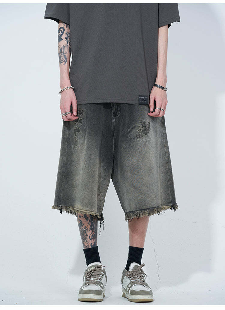 WLNEXT Y2K Vintage Raw Edge Denim Shorts - 90s Grunge Summer Outfit, Retro Y2K Fashion
