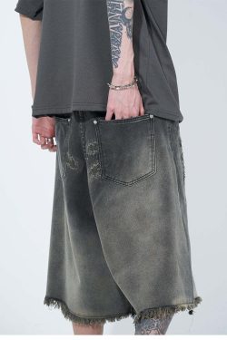 WLNEXT Y2K Vintage Raw Edge Denim Shorts - 90s Grunge Summer Outfit, Retro Y2K Fashion