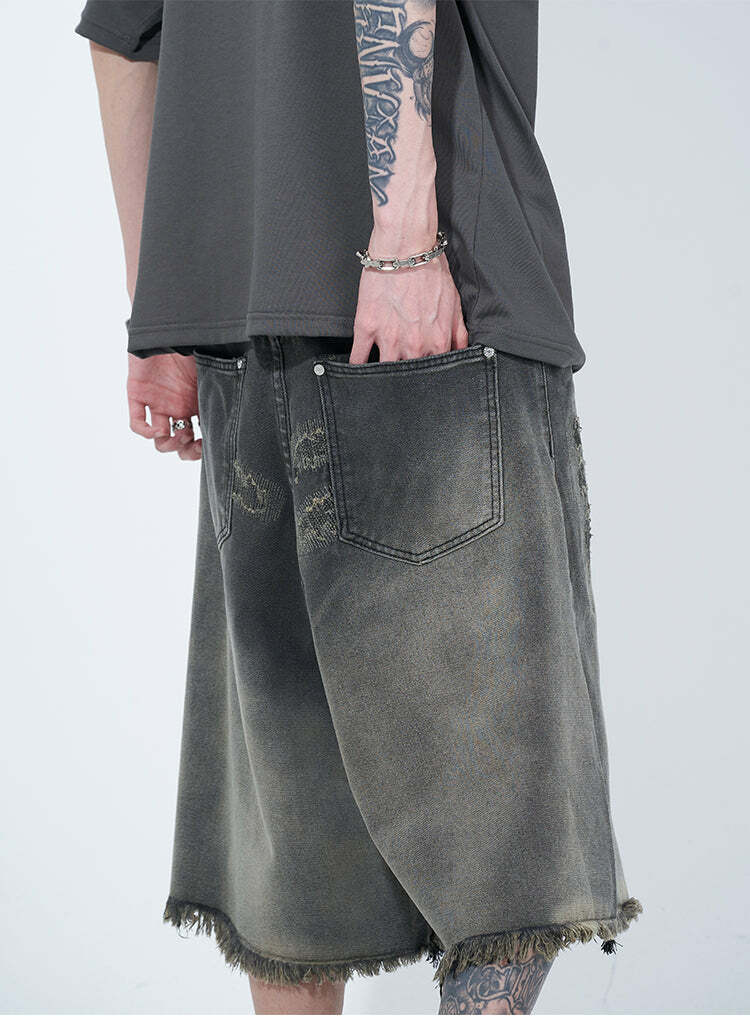 WLNEXT Y2K Vintage Raw Edge Denim Shorts - 90s Grunge Summer Outfit, Retro Y2K Fashion