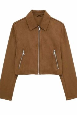 Wrenna Faux Suede Jacket - Y2K Summer Grunge, 90s Retro, Pastel Goth, Y2K Party & Club