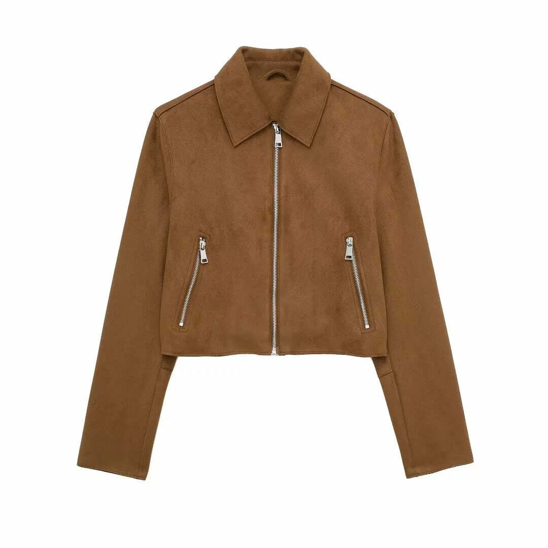 Wrenna Faux Suede Jacket - Y2K Summer Grunge, 90s Retro, Pastel Goth, Y2K Party & Club