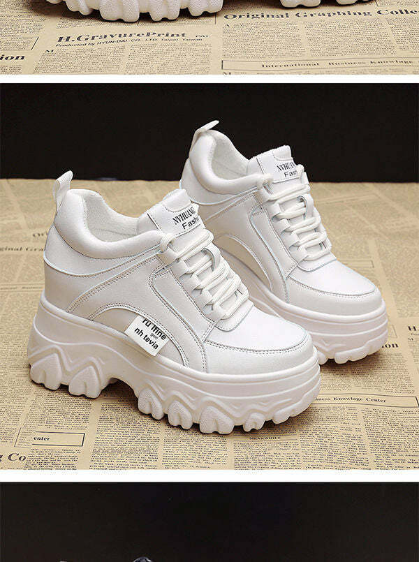Y2Egirl Beige Platform Sneakers - Y2K Summer, 90s Grunge, Retro Hip Hop, Y2K Party Outfits