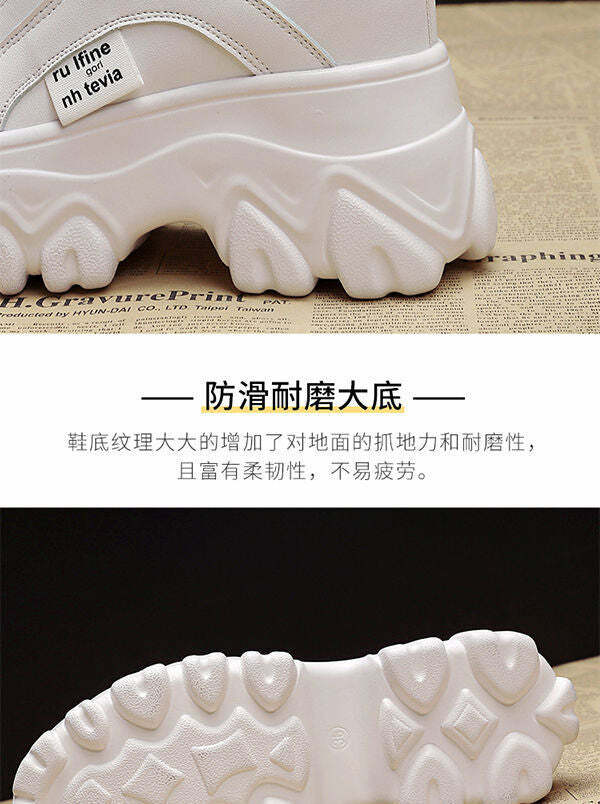 Y2Egirl Beige Platform Sneakers - Y2K Summer, 90s Grunge, Retro Hip Hop, Y2K Party Outfits