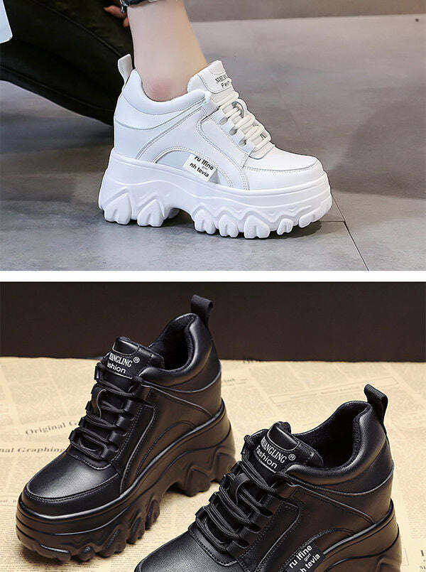 Y2Egirl Beige Platform Sneakers - Y2K Summer, 90s Grunge, Retro Hip Hop, Y2K Party Outfits
