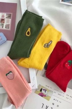 Y2K & 90s Fashion Cotton Fruit Socks (4 Pairs) - Retro, Grunge, Pastel Goth, Hip Hop Style